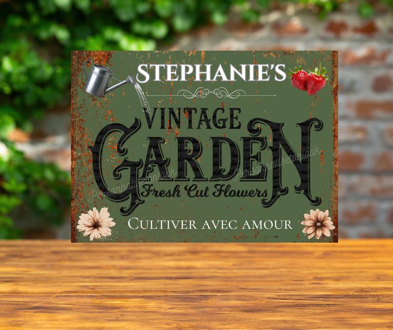 Plaque Jardin personnalisé en metal vintage garden