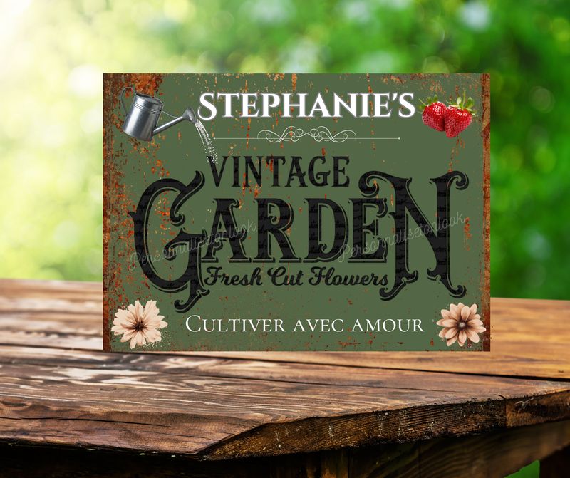 Plaque Jardin personnalisé en metal vintage garden