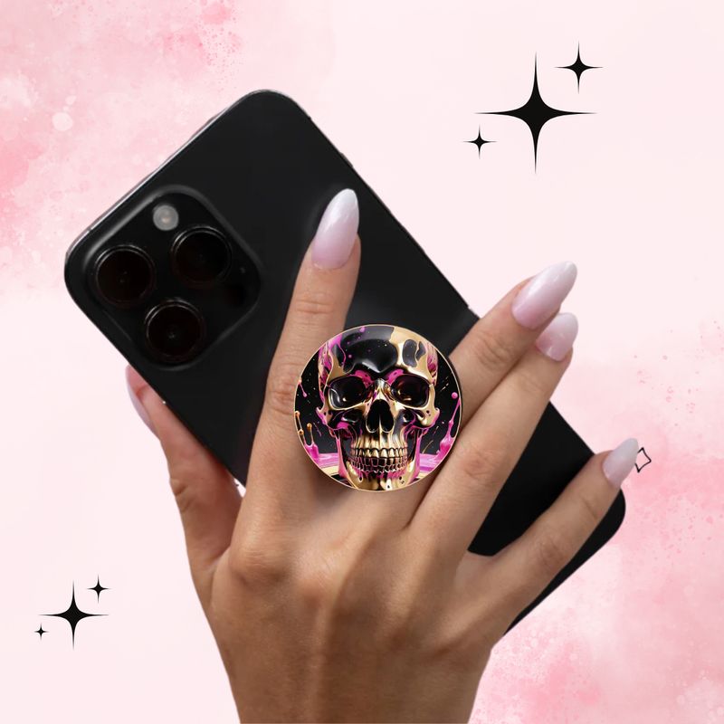 Phone grip tête de mort rose