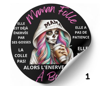 Stickers Maman folle à bord stickers voiture humour