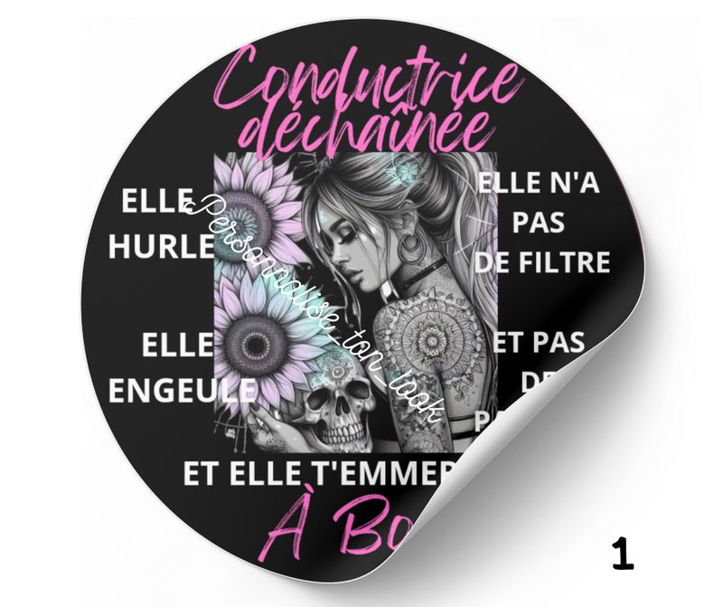 Stickers voiture conductrice déchaînée autocollant humour voiture