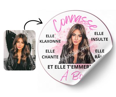 Stickers voiture connasse à bord portrait personnalisé