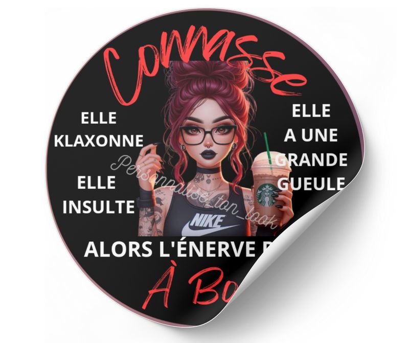 Autocollant voiture connasse à bord " cheveux rouge " stickers connasse voiture 