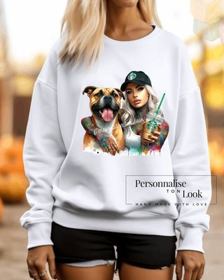 Transfert textile Girl tattoo chien