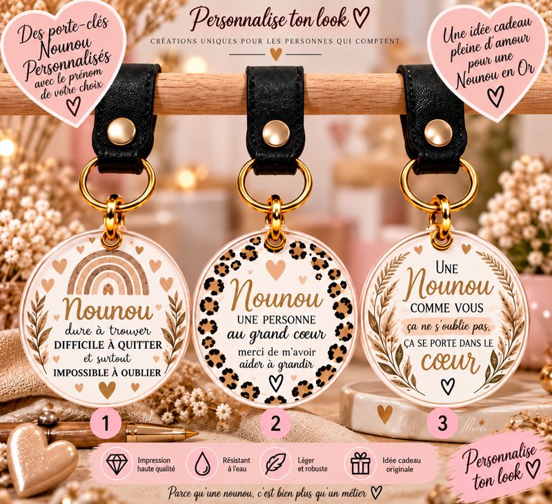 Porte-clé Nounou personnalisé avec prénom – Cadeau Assistante Maternelle