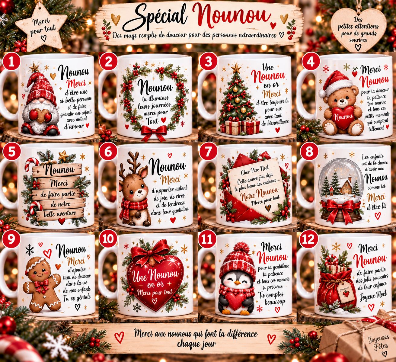 Mug Nounou Spécial Noël – Tasse Cadeau Merci Nounou 🎁