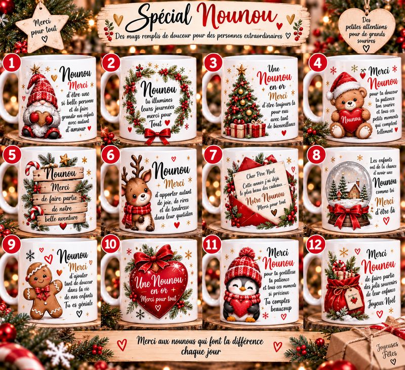 Mug Nounou Spécial Noël – Tasse Cadeau Merci Nounou 🎁
