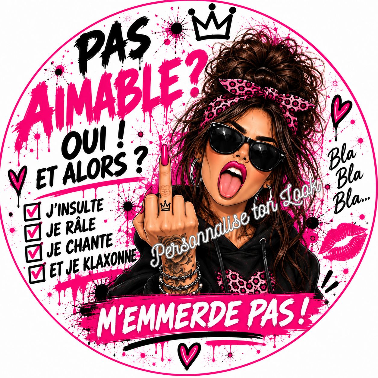 Sticker voiture pas aimable , autocollant voiture pas aimable 