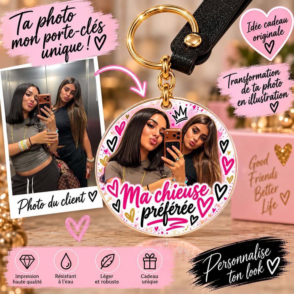 porte-clé Meilleure Amie Personnalisé avec Photo – Cadeau Copine Humour
