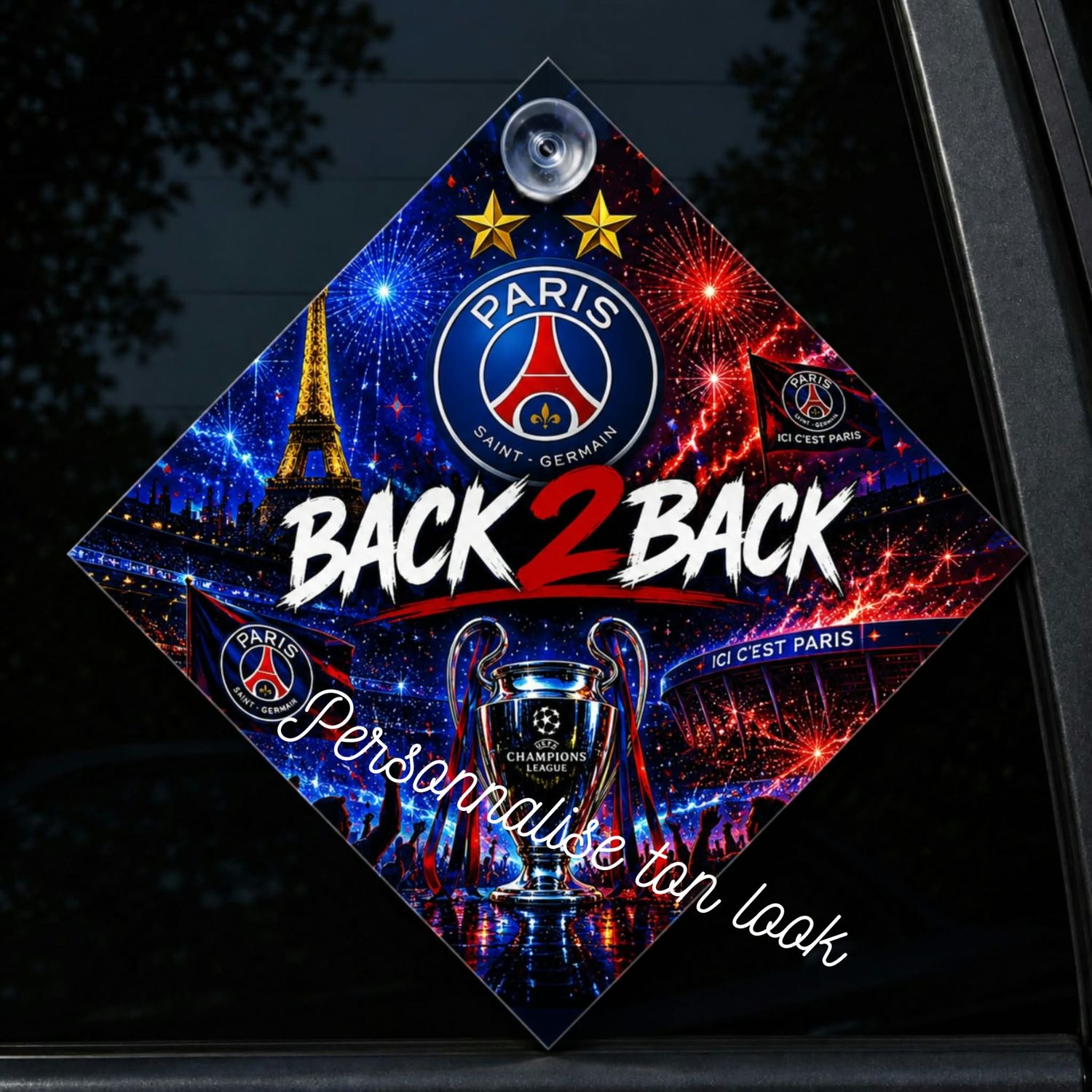 Sticker Voiture PSG Football Paris – Autocollant Supporter Back 2 Back
