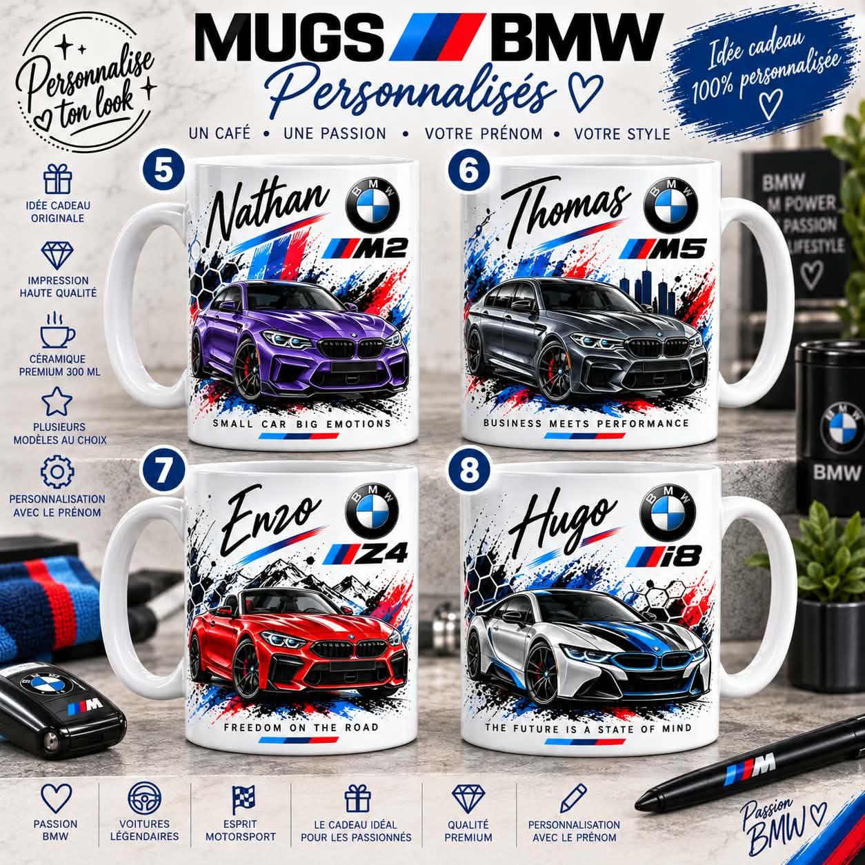 Mug Voiture BMW Personnalisé avec Prénom – Cadeau Passionné Automobile bmw