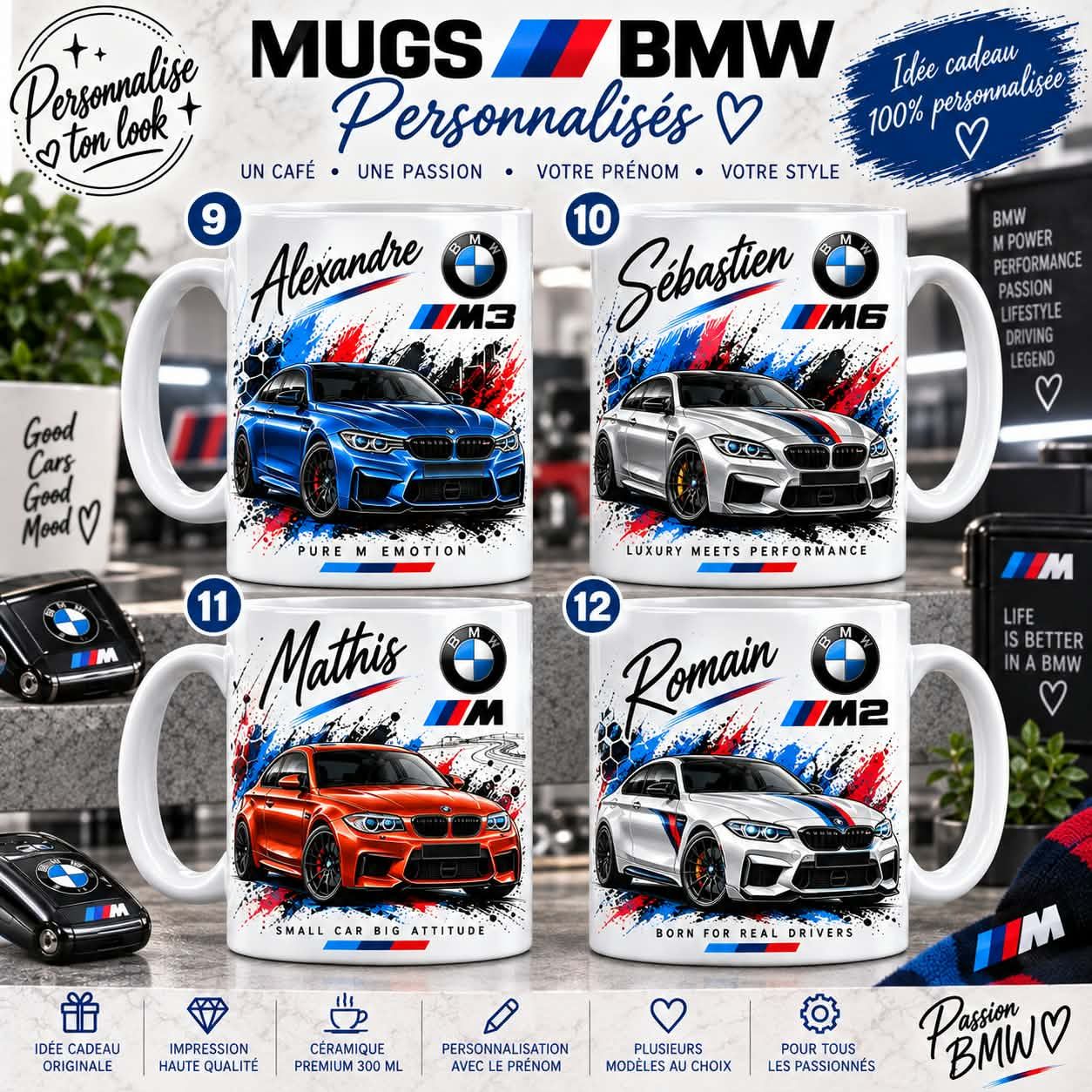Mug Voiture BMW Personnalisé avec Prénom – Cadeau Passionné Automobile bmw