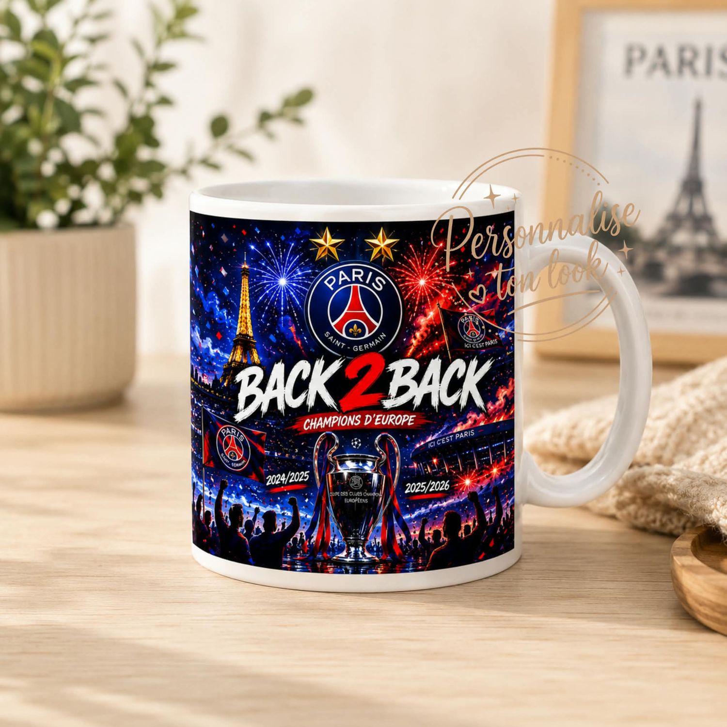 Mug PSG Football Paris – Back to Back Champions d’Europe – Cadeau Supporter PSG