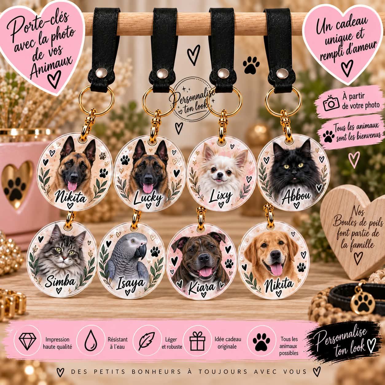 Porte-clé Animal Personnalisé avec Photo &amp; Prénom – Chien, Chat et Animaux