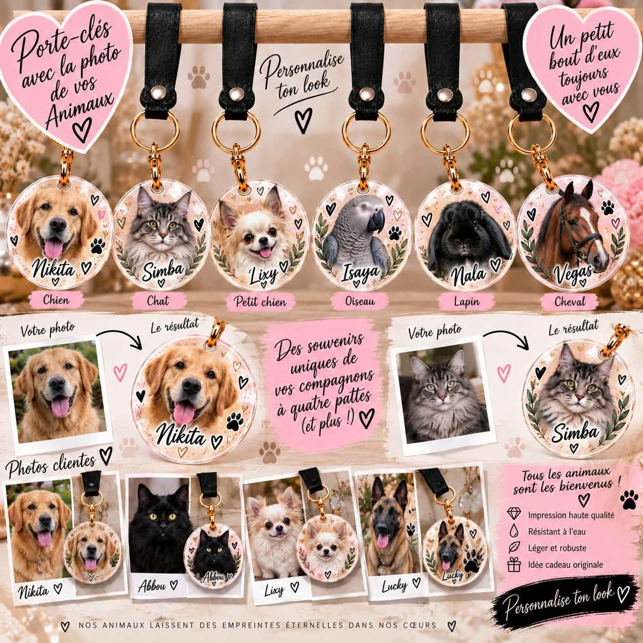 Porte-clé Animal Personnalisé avec Photo &amp; Prénom – Chien, Chat et Animaux