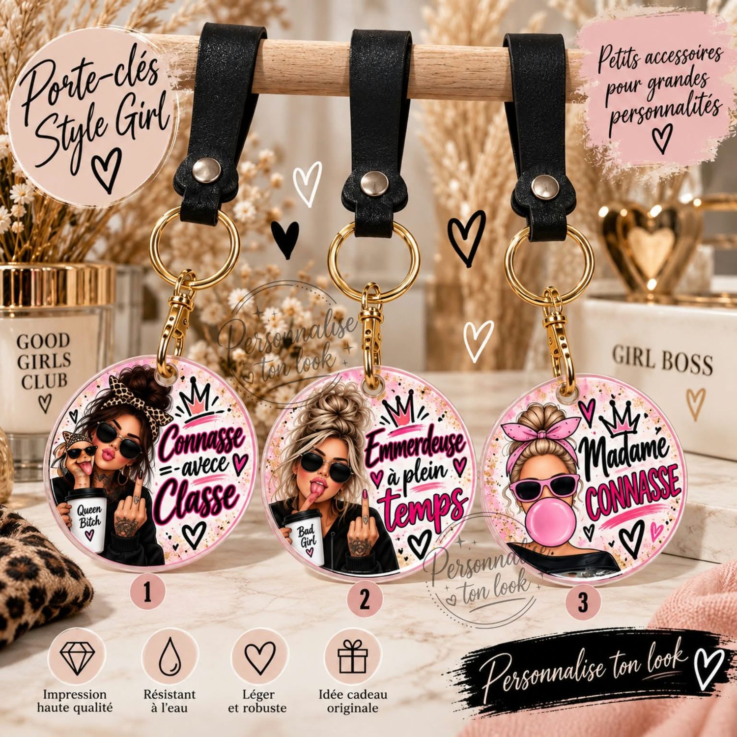 Porte-clé Humour Femme – Madame Connasse, Emmerdeuse &amp; Femme de Caractère