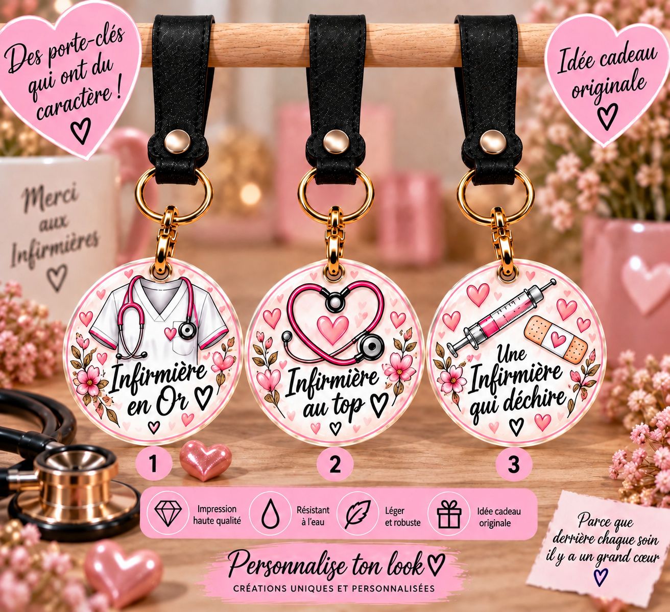 Porte clé infirmière cadeau infirmière personnalisé