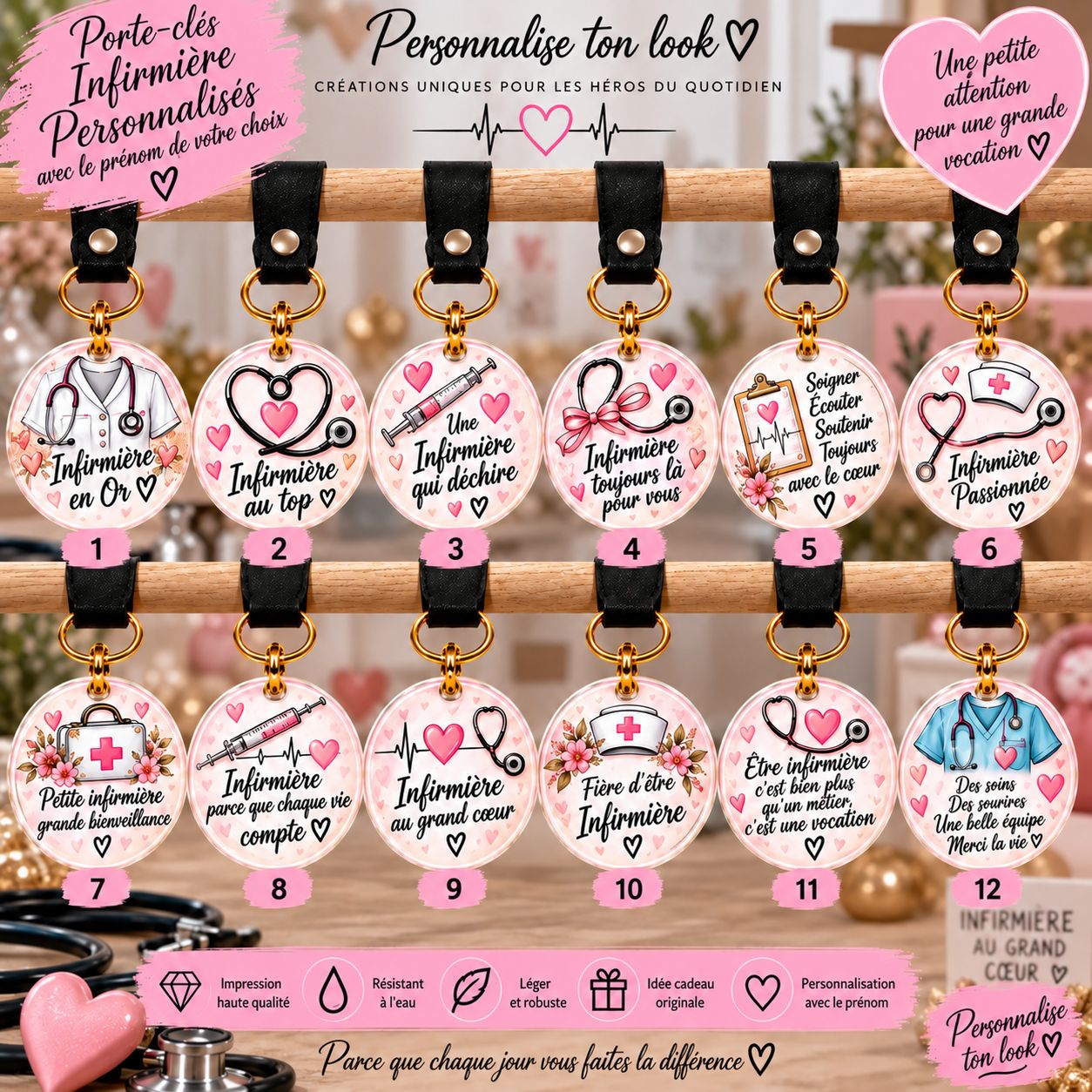 Porte clé infirmière cadeau infirmière personnalisé