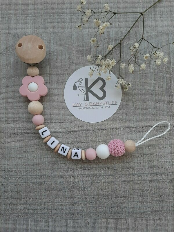 Schnullerkette Blume rosa