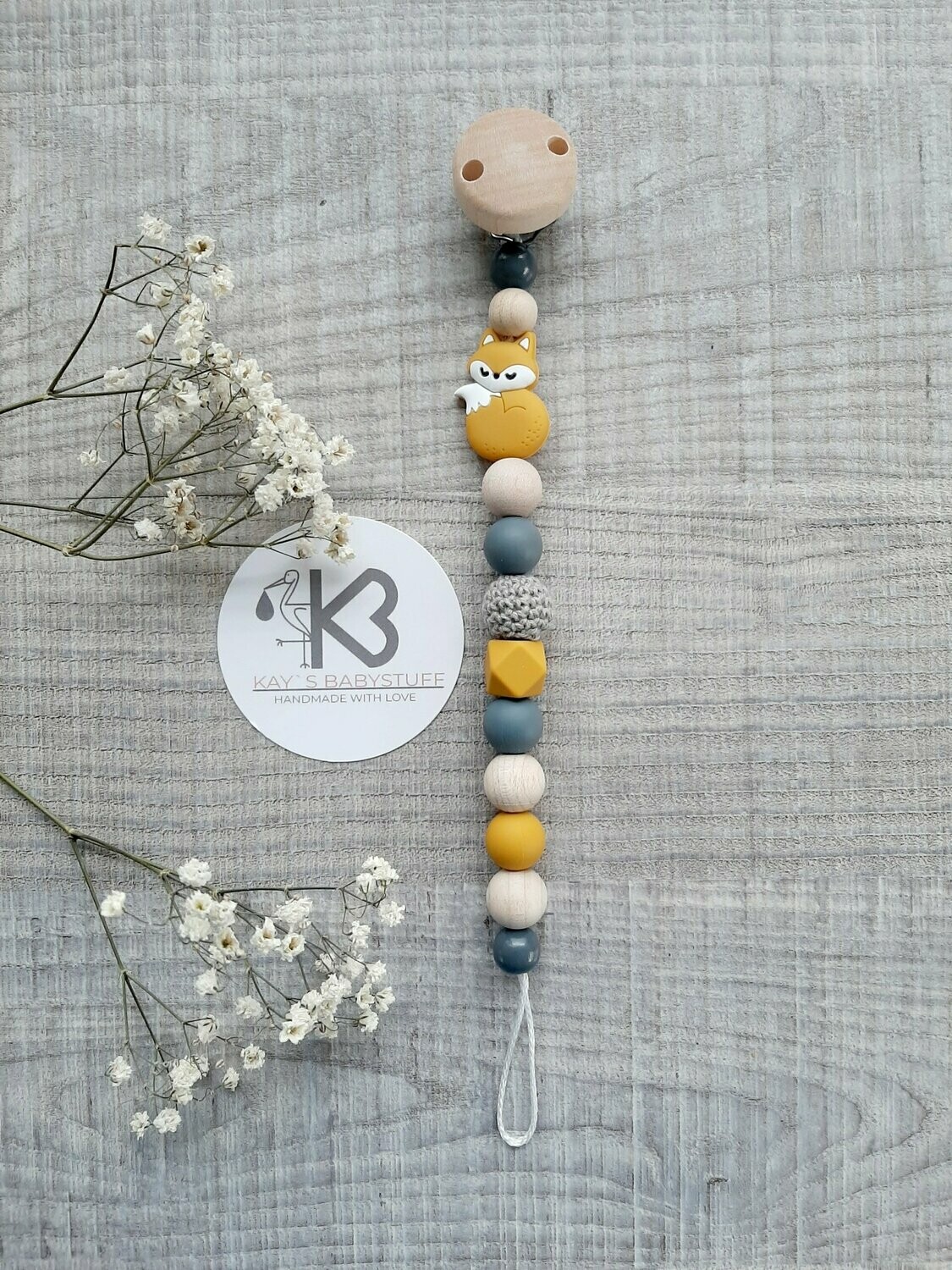 Schnullerkette Fuchs senfgelb ohne Name