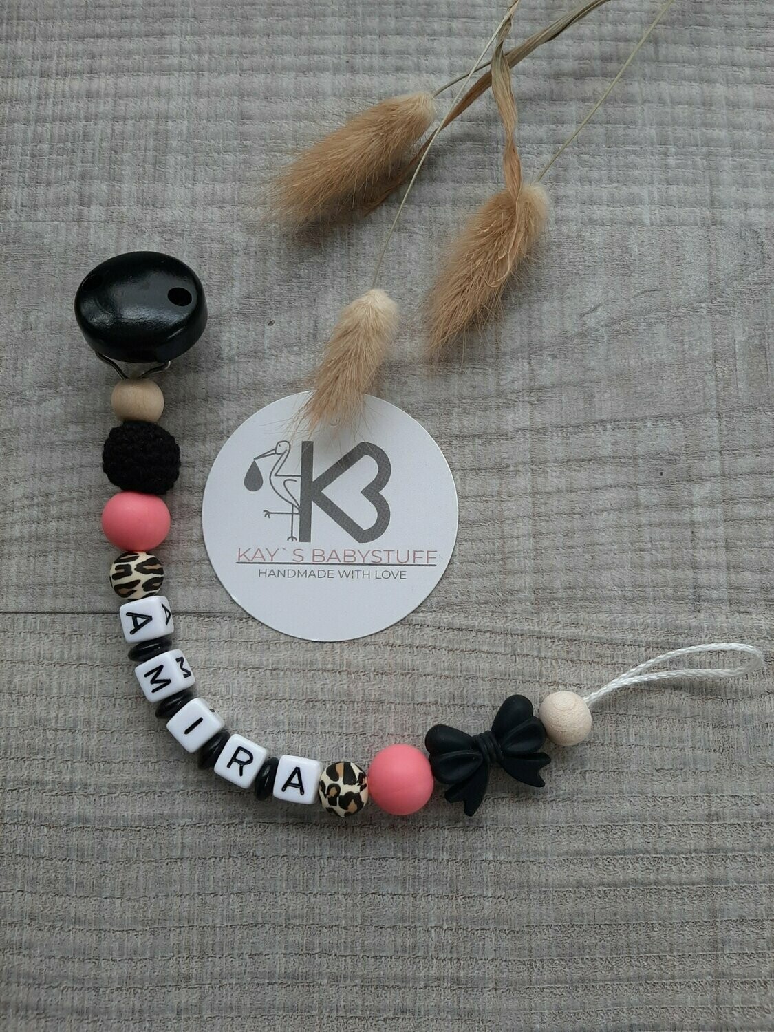 Schnullerkette Schleife Leo Babypink
