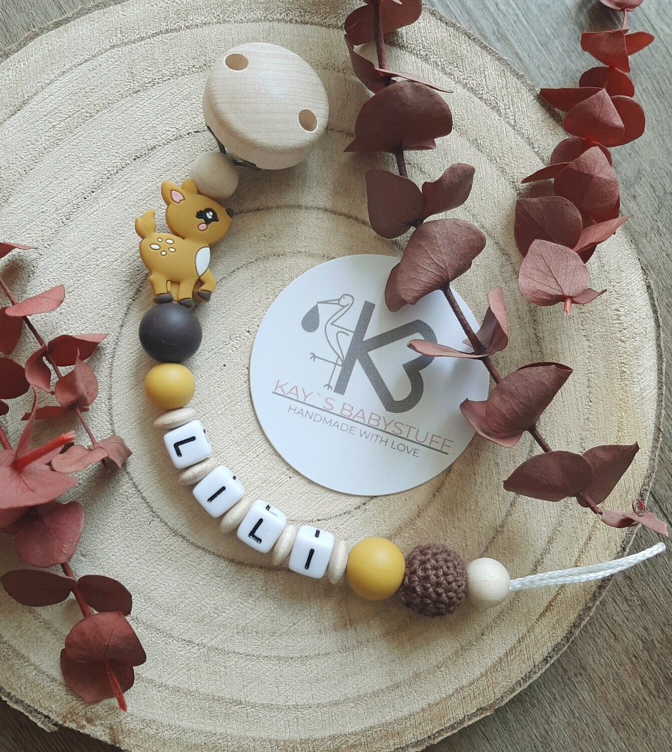 Schnullerkette Reh "senfgelb"