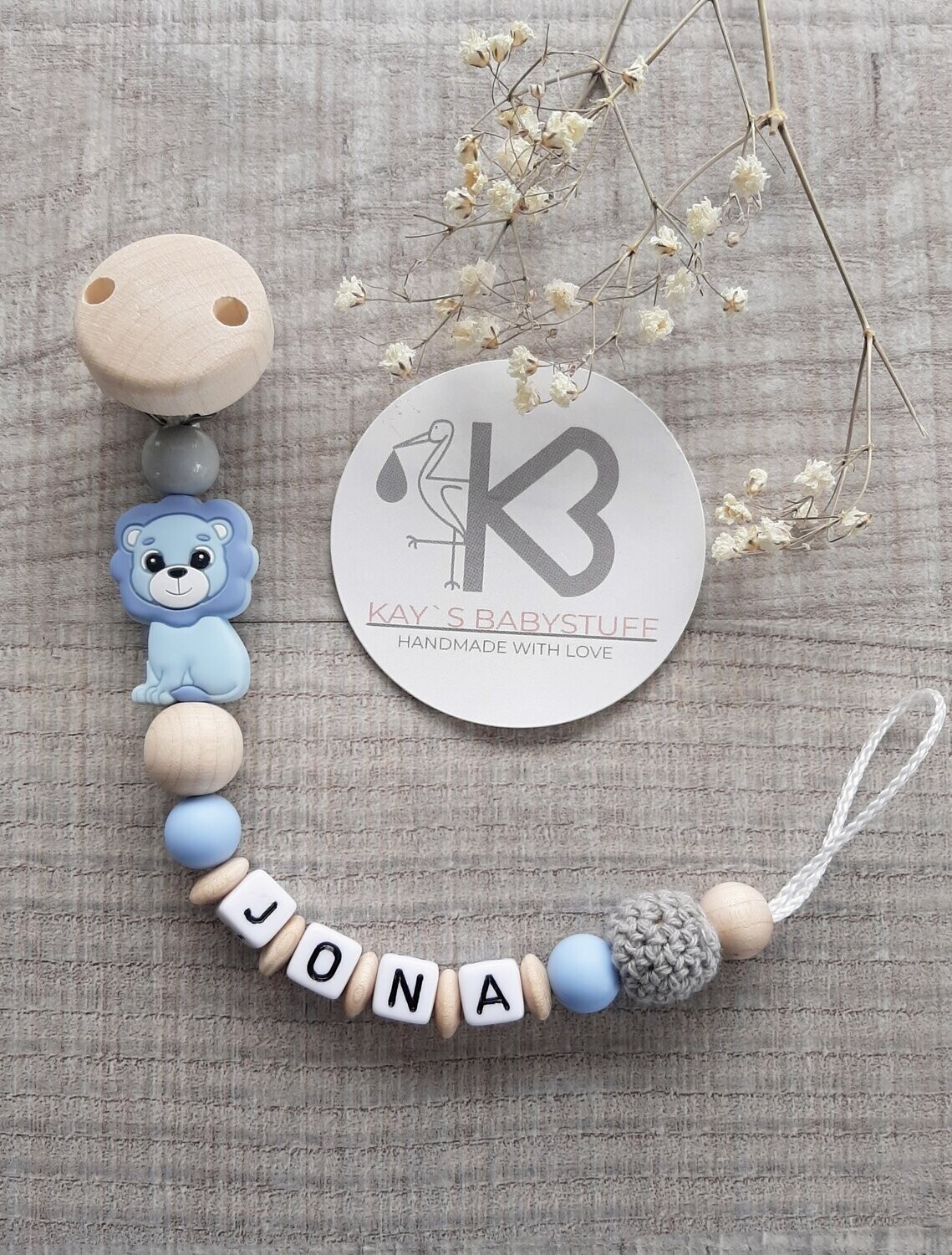 Schnullerkette Löwe blau