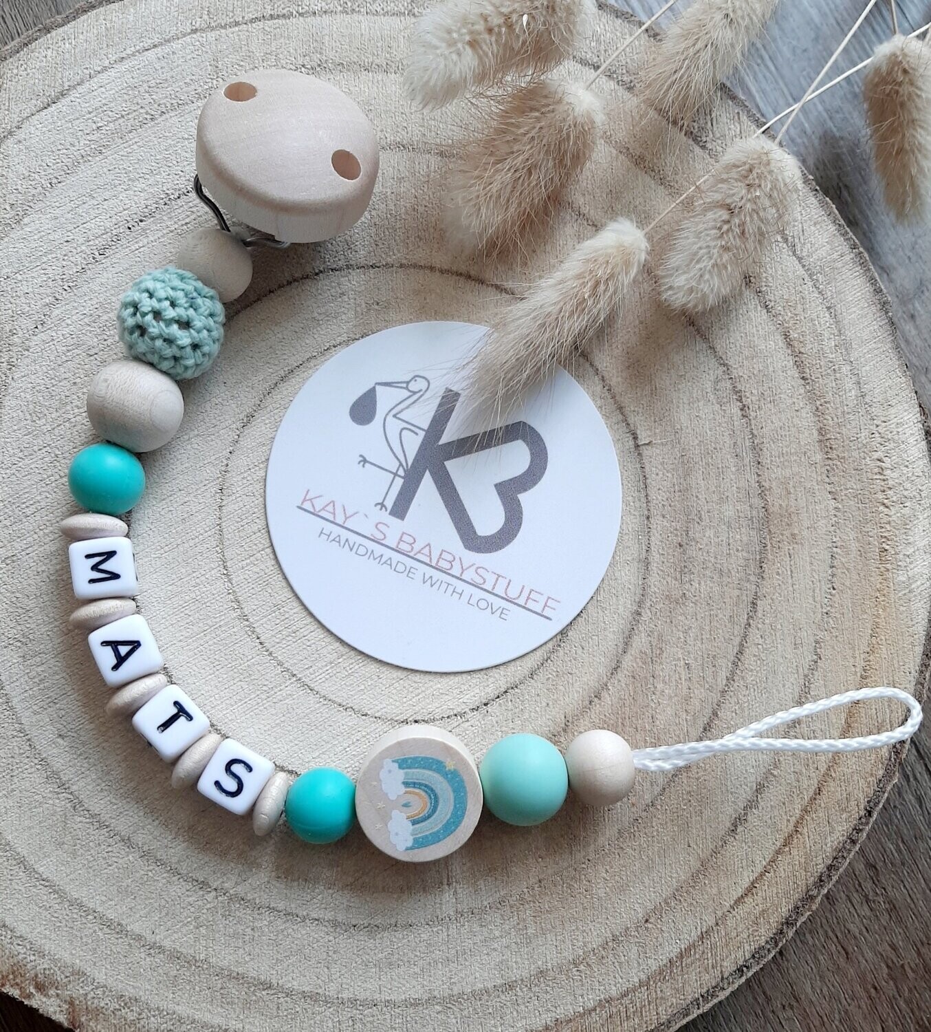 Schnullerkette Regenbogen mint