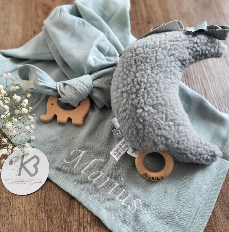 Babyset Spucktuch und Spieluhr mit Name mint Babyset Spucktuch und Spieluhr mit Name mint