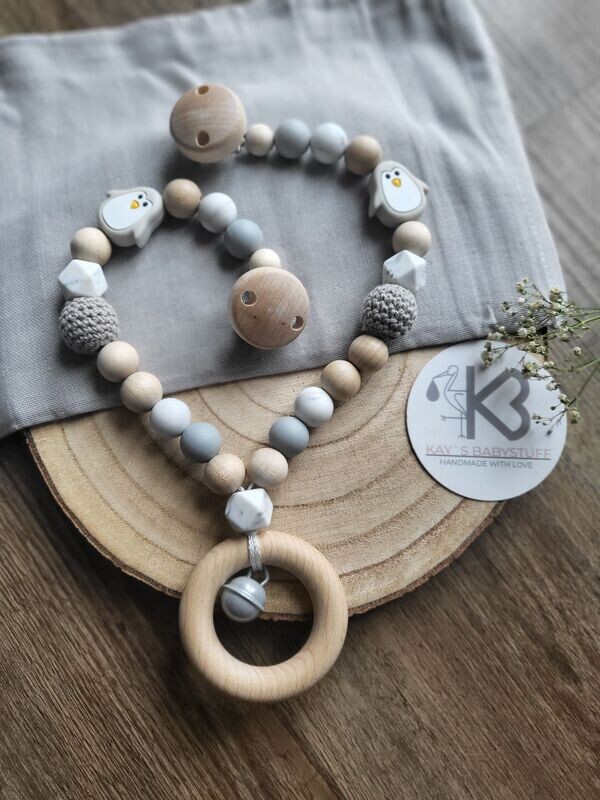 Kinderwagenkette Pinguin grau