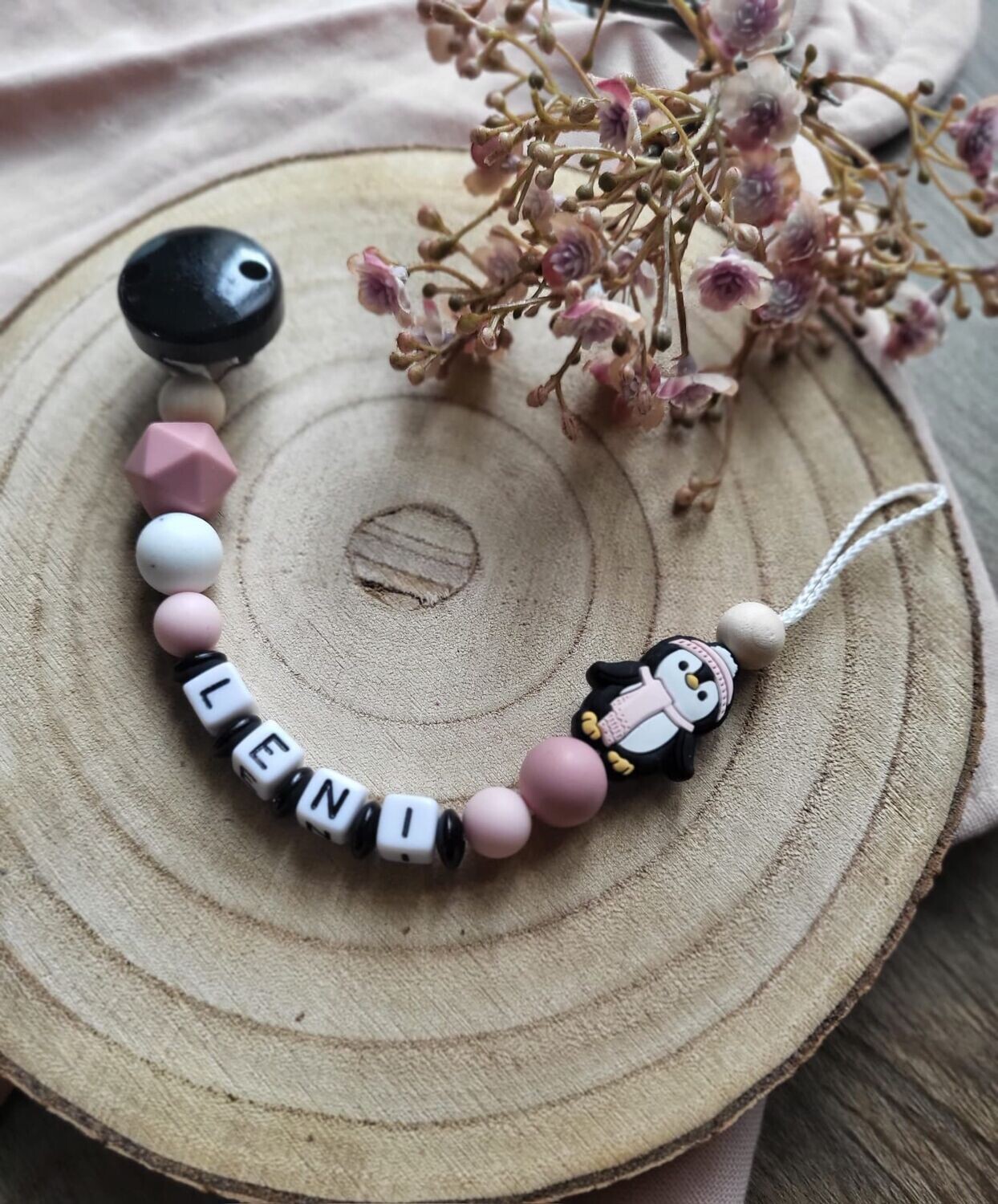 Schnullerkette Pinguin "rosa"