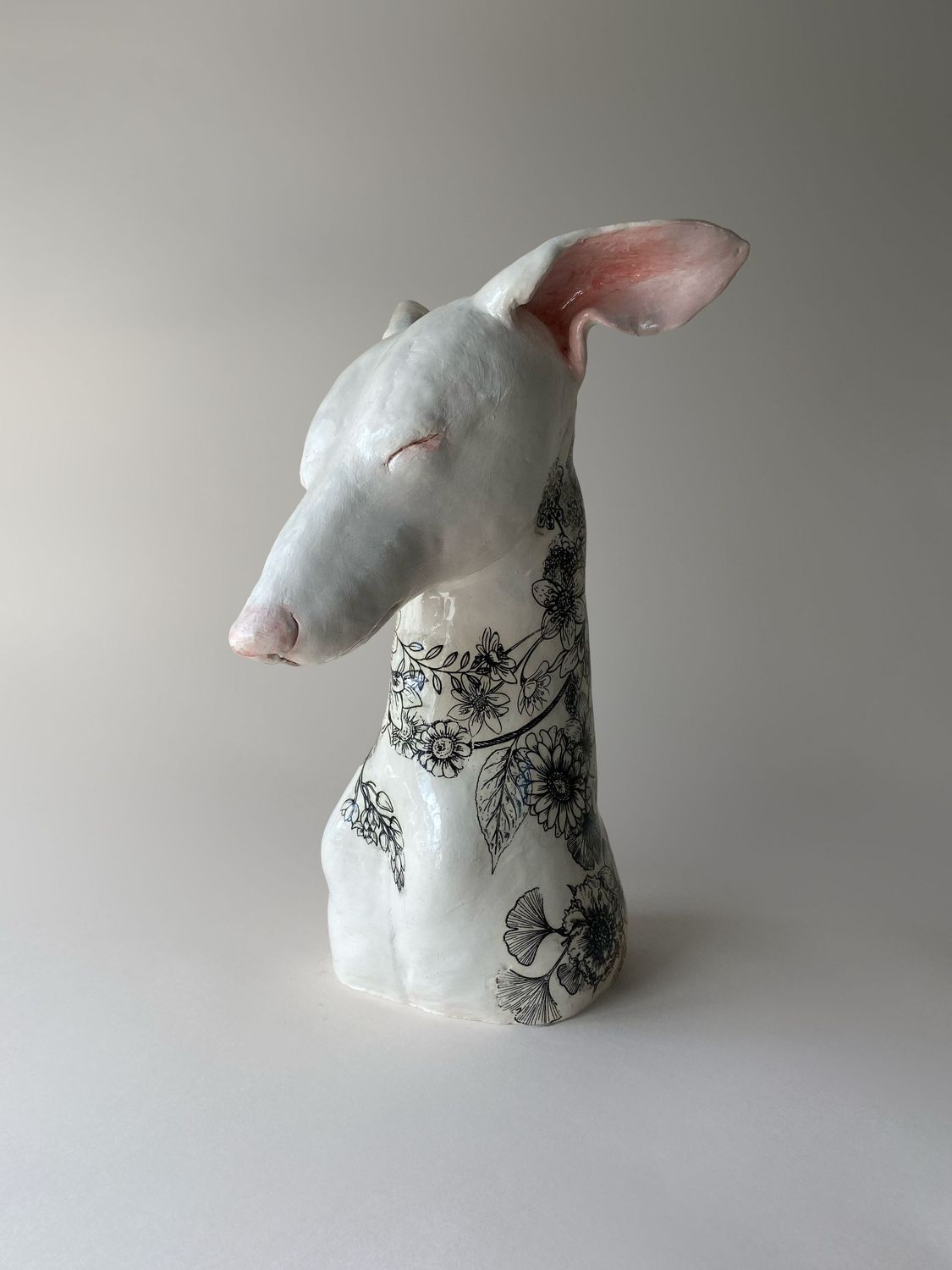Hound Head with black botanical print.
