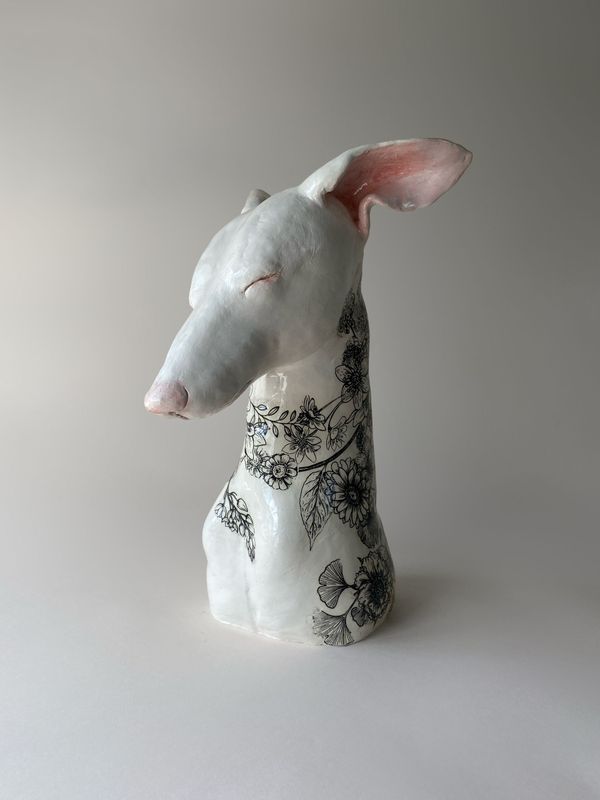 Hound Head with black botanical print.