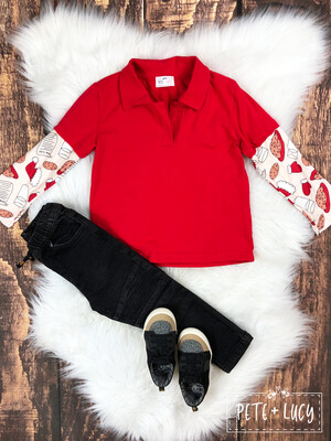 Boy's Holiday Milk n Cookies Red Polo Shirt
