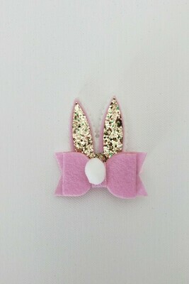Pink Bunny Ears Glitter Hair Clip