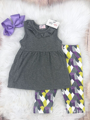 Grey, Purple and Lime Graphic Capri Set by Pete + Lucy