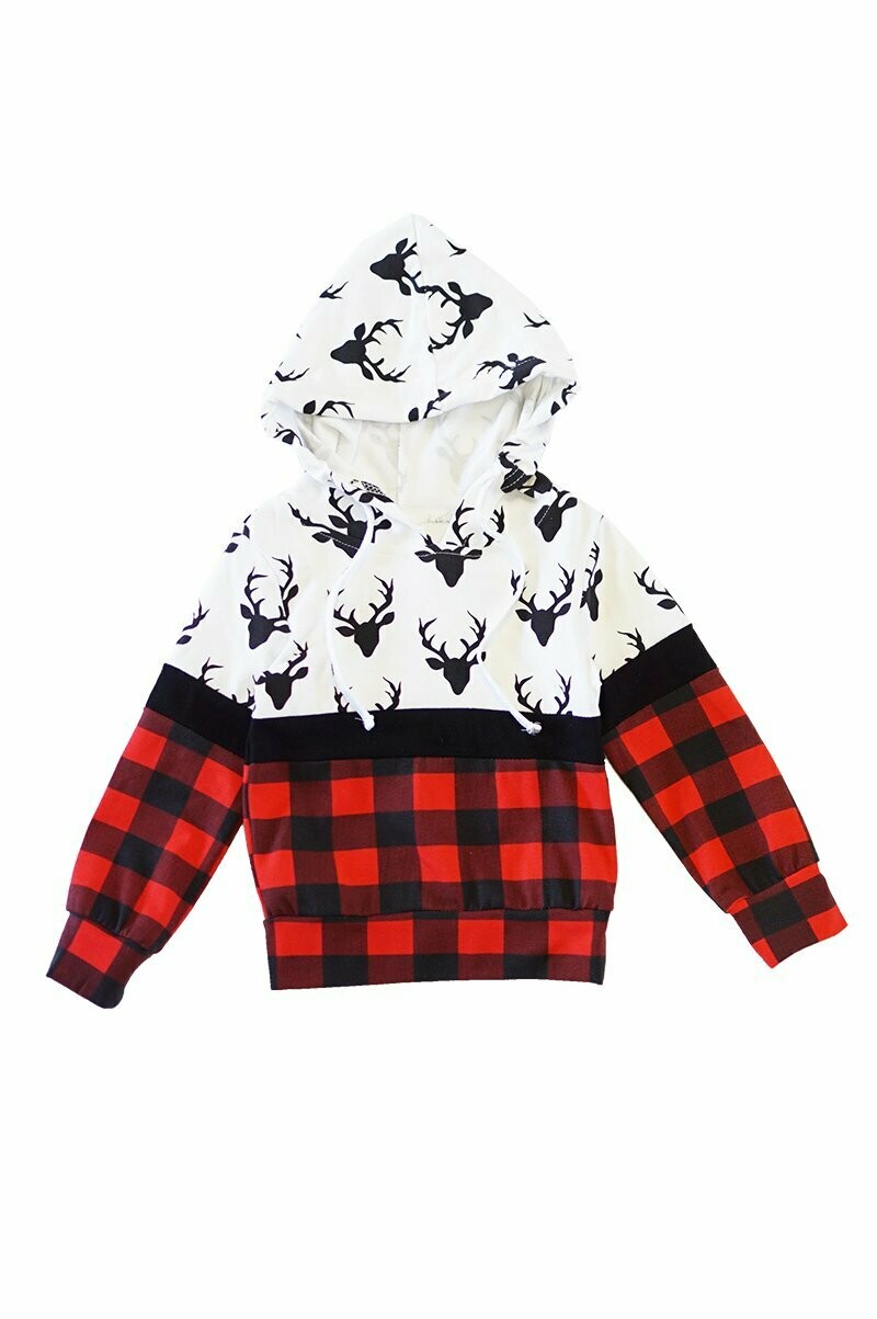 Boy's Buffalo check reindeer hoodie
