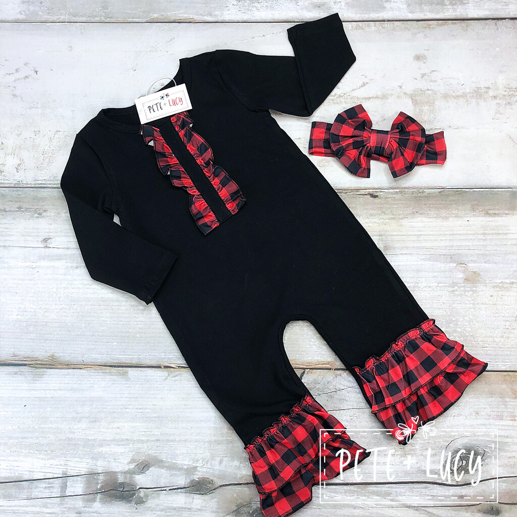 Buffalo Plaid Girls Infant Romper by Pete + Lucy