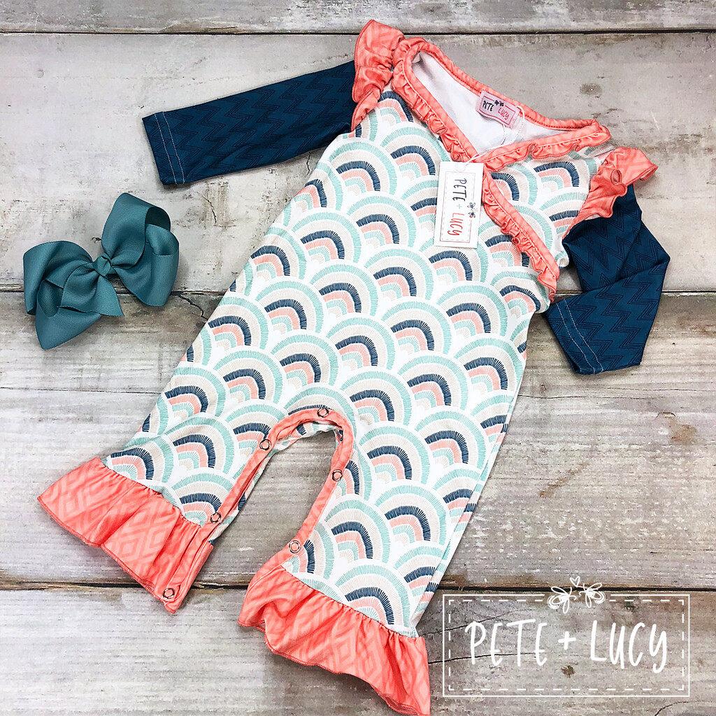 Navy Blue With Pink Ruffles Infant Romper By Pete Lucy