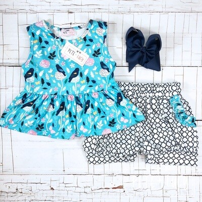 Blue Birds and Pink Carnations Shorts Set by Pete + Lucy