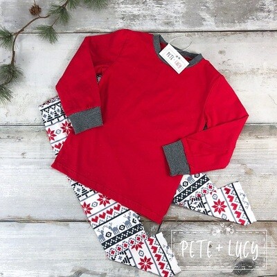 Red Top Reindeer Unisex Loungewear set by Pete + Lucy