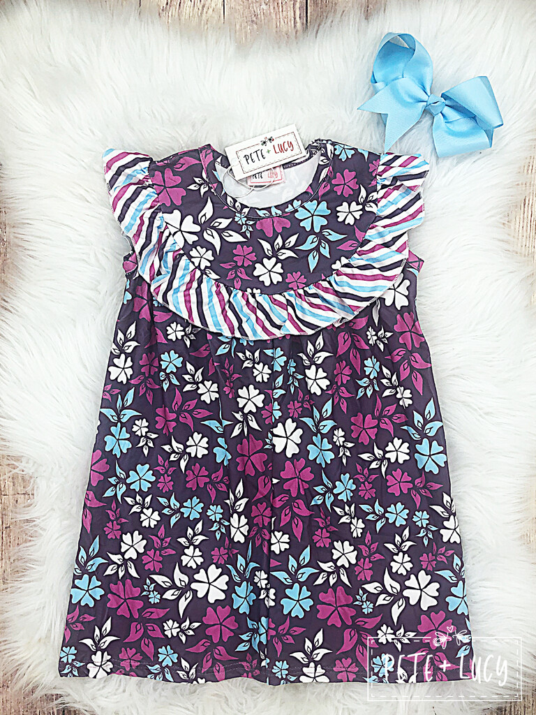 Tropical Purple Flowers Dress by Pete + Lucy