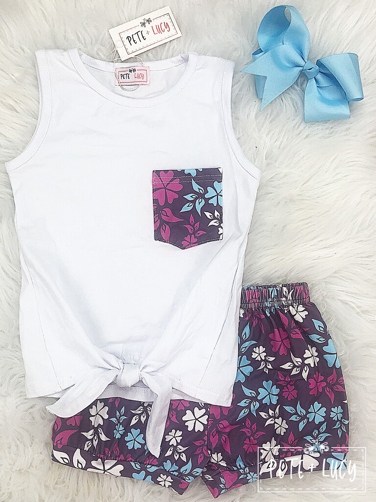Tropical Purple Flowers Shorts Set by Pete + Lucy
