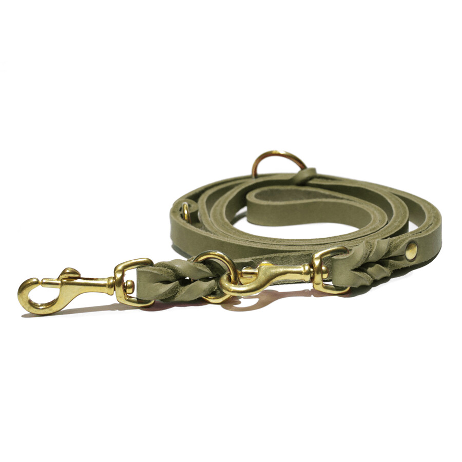 VERSTELLBARE HUNDELEINE AUS FETTLEDER OLIVE