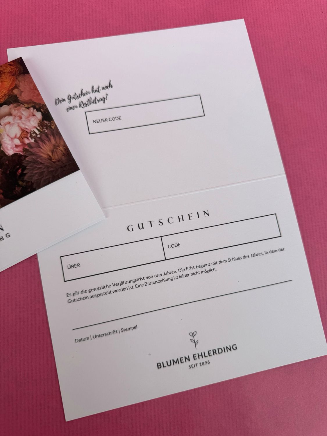 Gutschein (Einlösbar im Geschäft) vers. Beträge