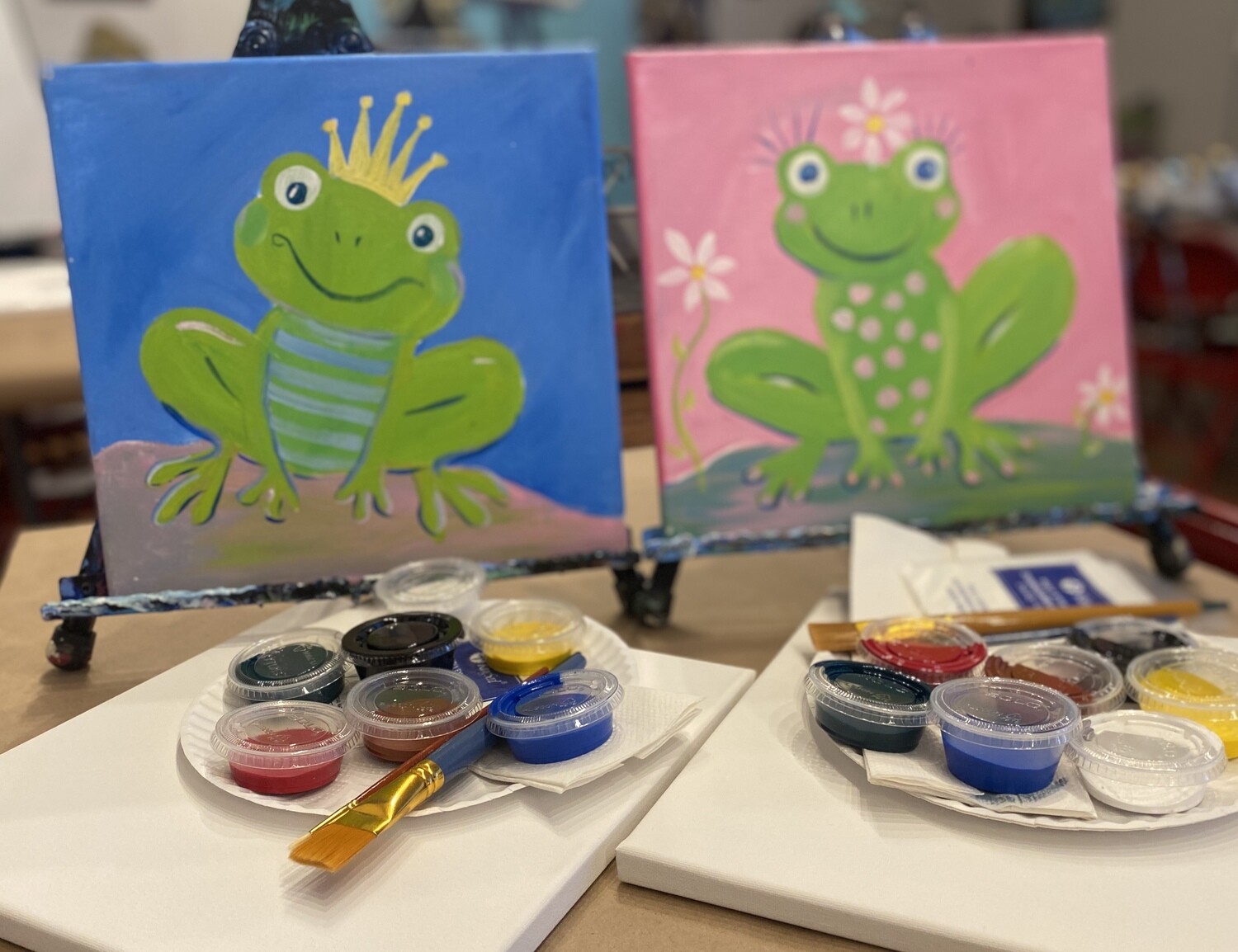 Spring Frogs - At Home Art Kits - 2 - 12x12 canvases