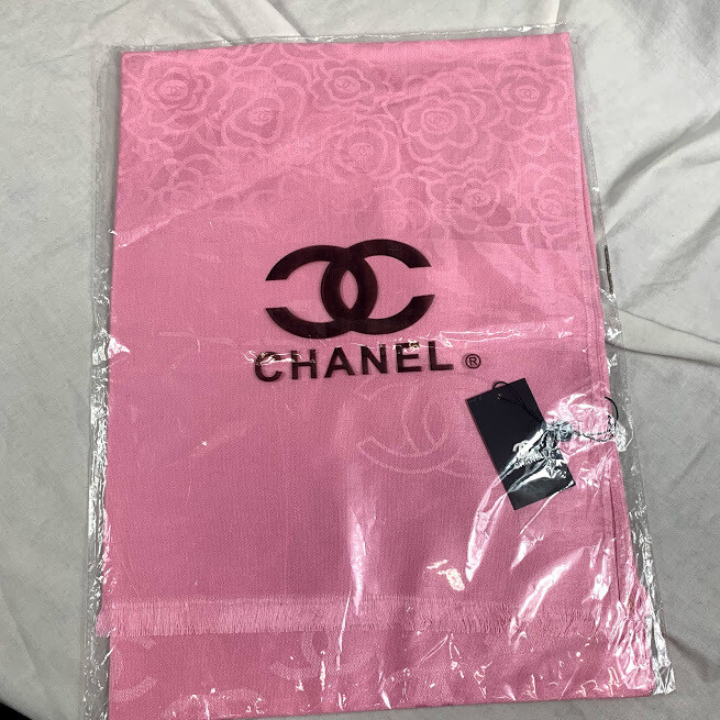 faux Channel pink scarf 27&quot; x 70&quot;