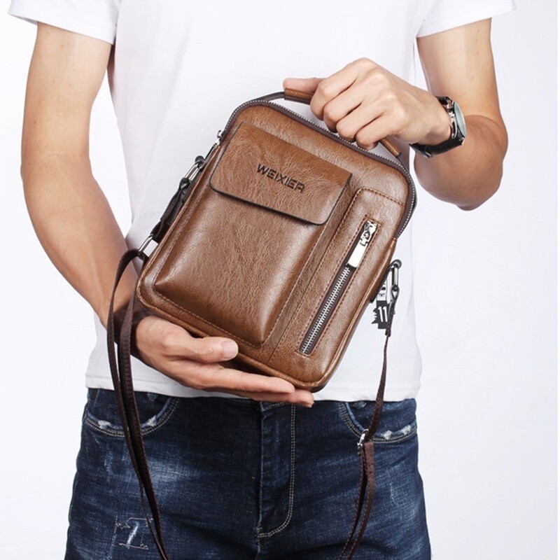 Men Leather Messenger Bags Male Business Crossbody Shoulder Bag