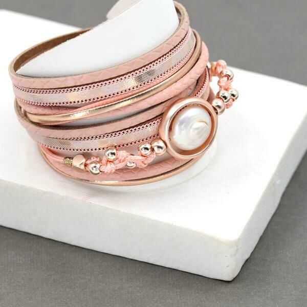 MULTI STRAND BRACELET WITH PEARL STONE CHARM