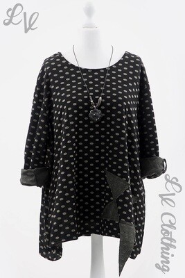 Ladies Polka Dot Bow Detail Batwing Top Khaki